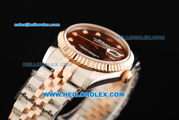 Rolex Datejust Oyster Perpetual Automatic Movement Steel Case with Brown Dial and Rose Gold Bezel-Two Tone Strap - Click Image to Close